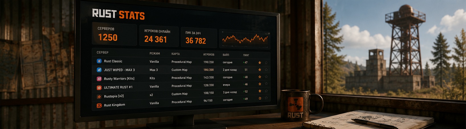 Rust Stats — удобный мониторинг серверов Rust с подробной статистикой и актуальными данными фото: Rust Stats — удобный мониторинг серверов Rust с подробной статистикой и актуальными данными