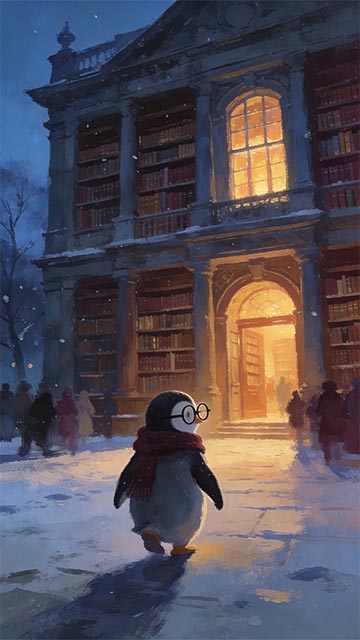 фото: Пингвин-нигилист нашел убежище в библиотеке Рубакина