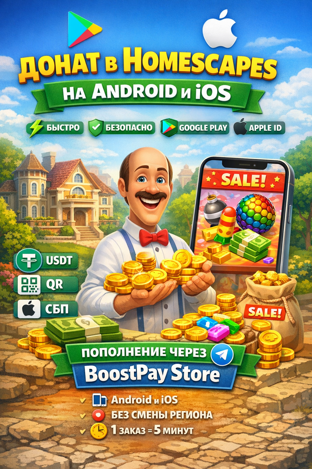 фото: Донат в Homescapes на Android и iOS: как пополнить через Google Play и Apple