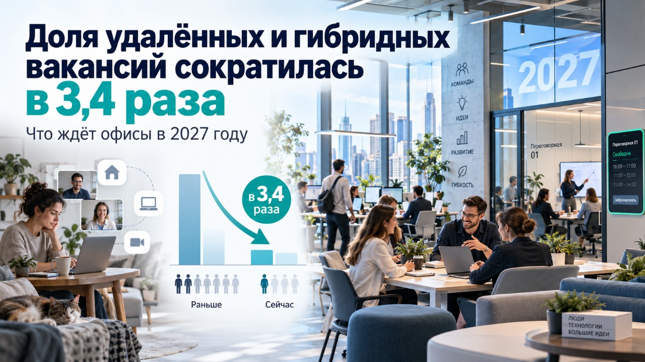 фото: Доля удалённых и гибридных вакансий сократилась в 3,4 раза: что ждёт офисы в 2027 году